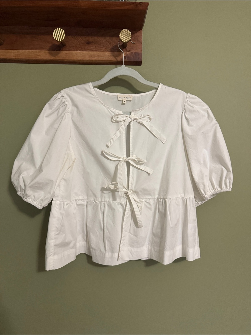 White Tie-Front Puff Sleeve Top